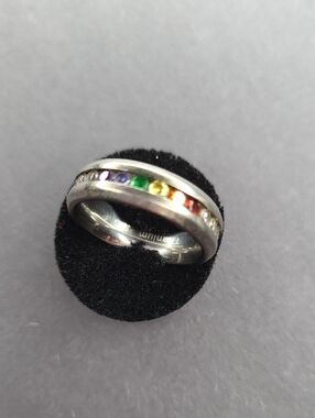 Titanium Rainbow Gemstone Band
